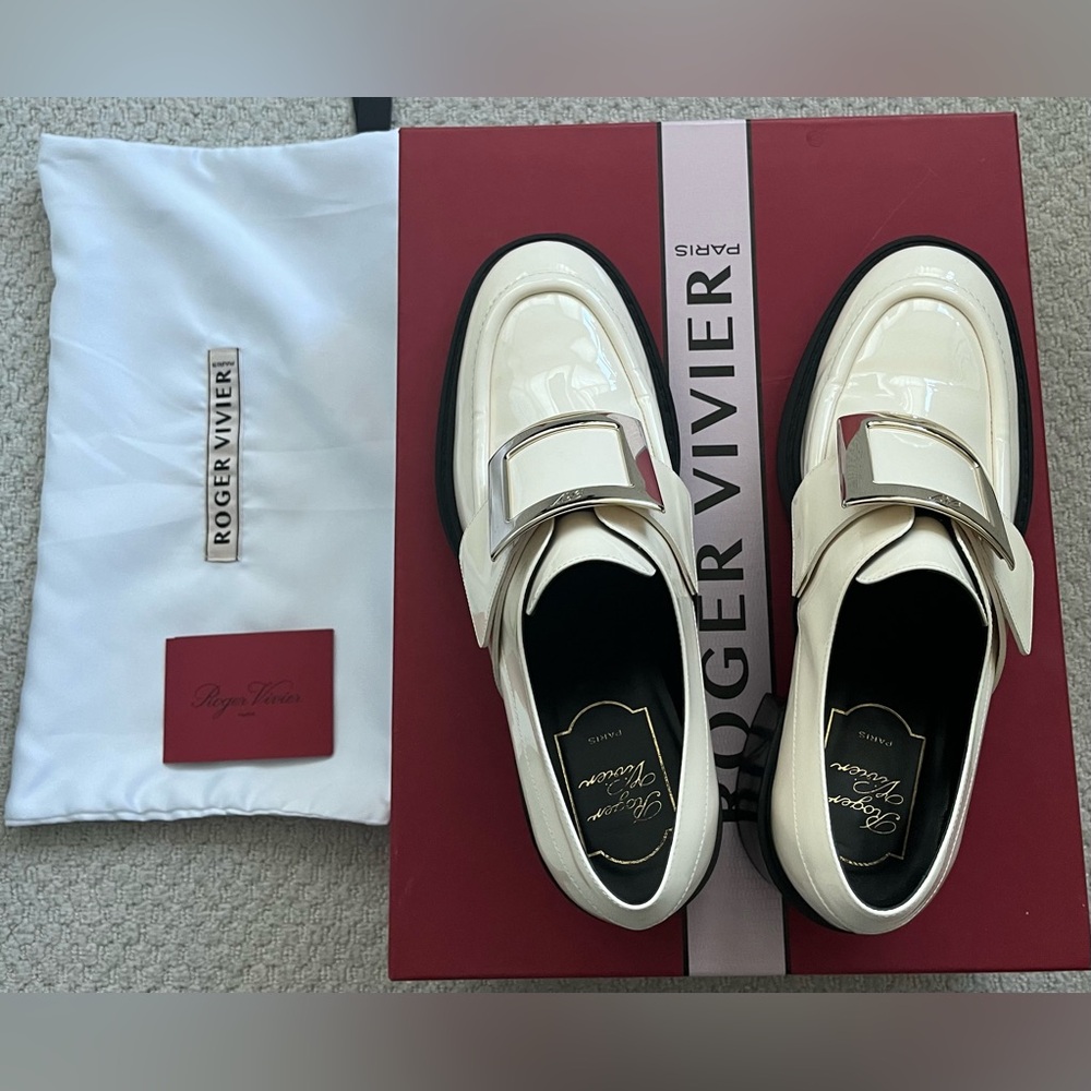 Roger Vivier White Patent Leather Loafers